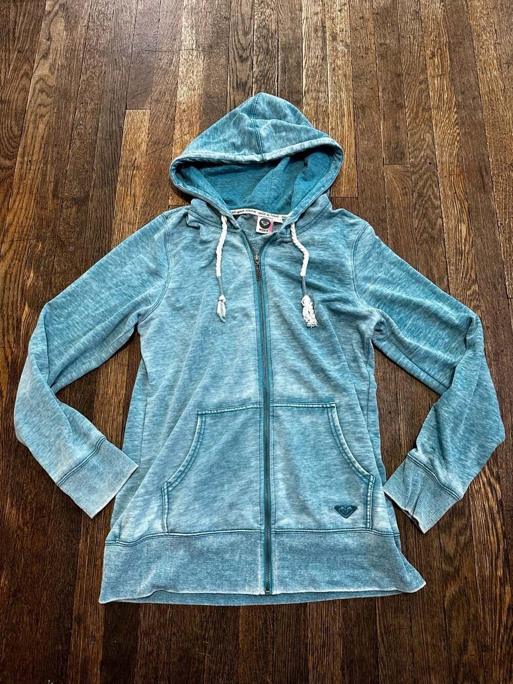 Roxy Surf Graphic Zip-Up Hoodie Teal Blue Size XL Summer Vintage Look